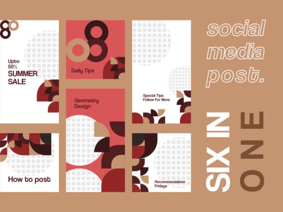 6 Media Social Templates Red Themes V2: Bold Geometric Design