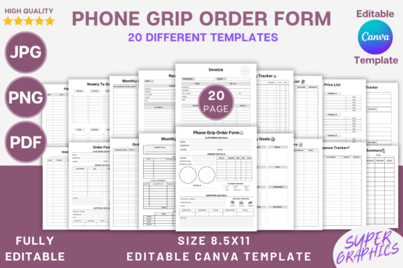 Editable Phone Grip Order Form: Canva Template