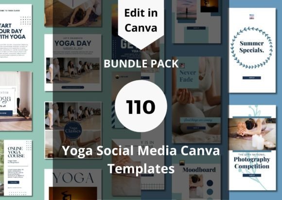 Elevate Your Brand: 110 Yoga Social Media Canva Templates