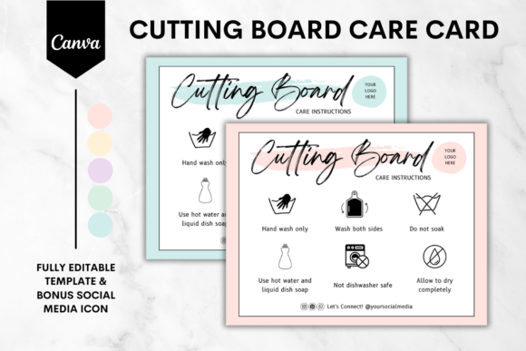 Modern Kitchen Branding: Cutting Board Care Card Canva Template 1