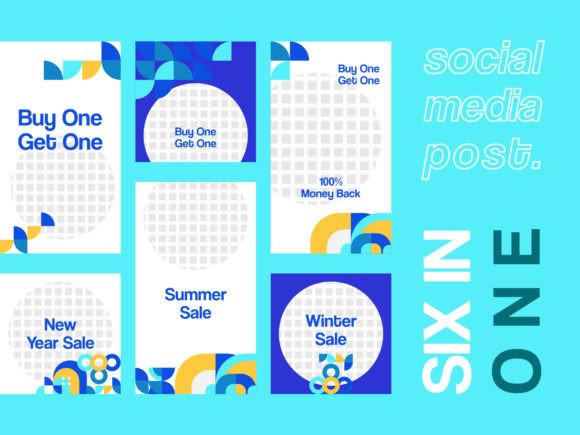 Streamline Your Brand with 6 Media Social Templates Blue Themes V1